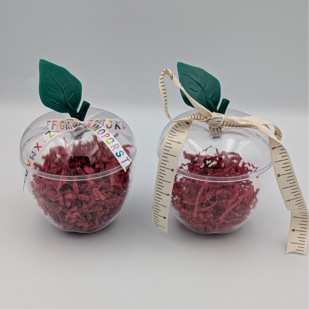 Teacher Appreciation Clear Apple Gift Containers Set of 2 Red Shred School Decor